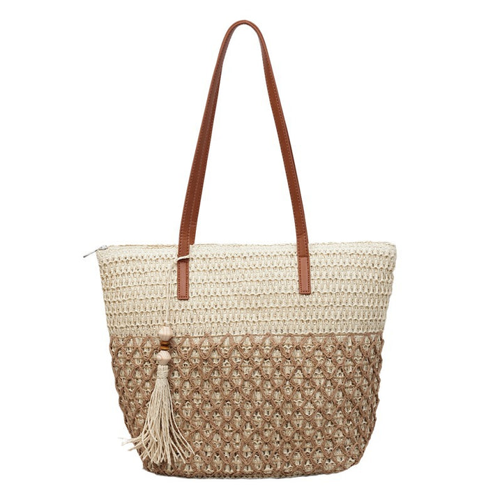 Damen geflochtene Strandtasche mit dekorativem Quastenanhänger Nord Taschen