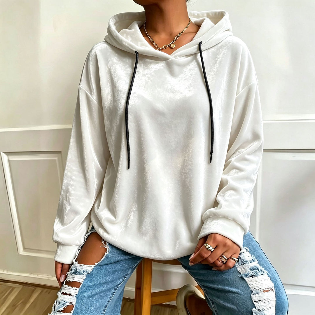 Damen Oversize Samt-Hoodie mit Kordelzug und Drop-Shoulder Nord Taschen