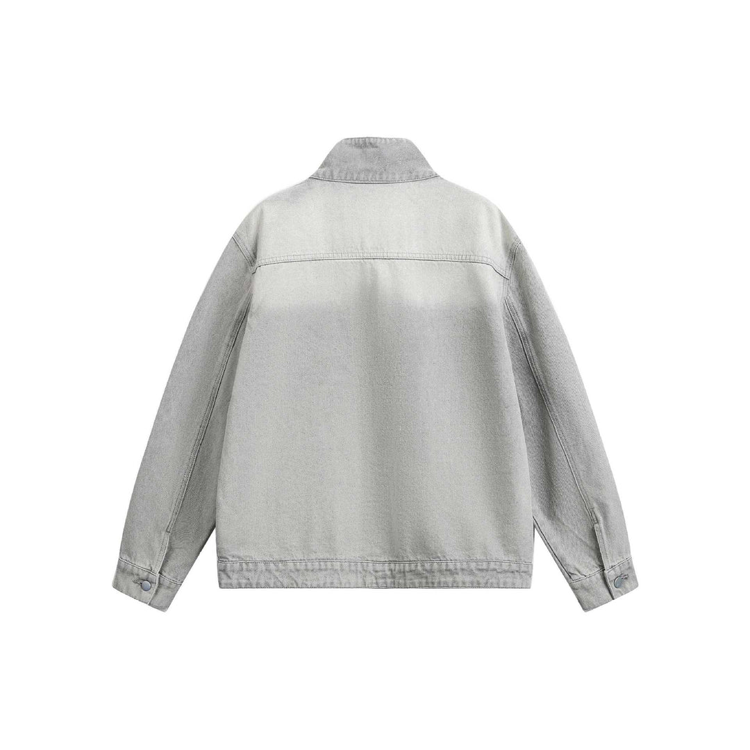 Unisex Boxy-Jeansblouson mit asymmetrischer Druckknopfblende und hohem Stehkragen Nord Taschen