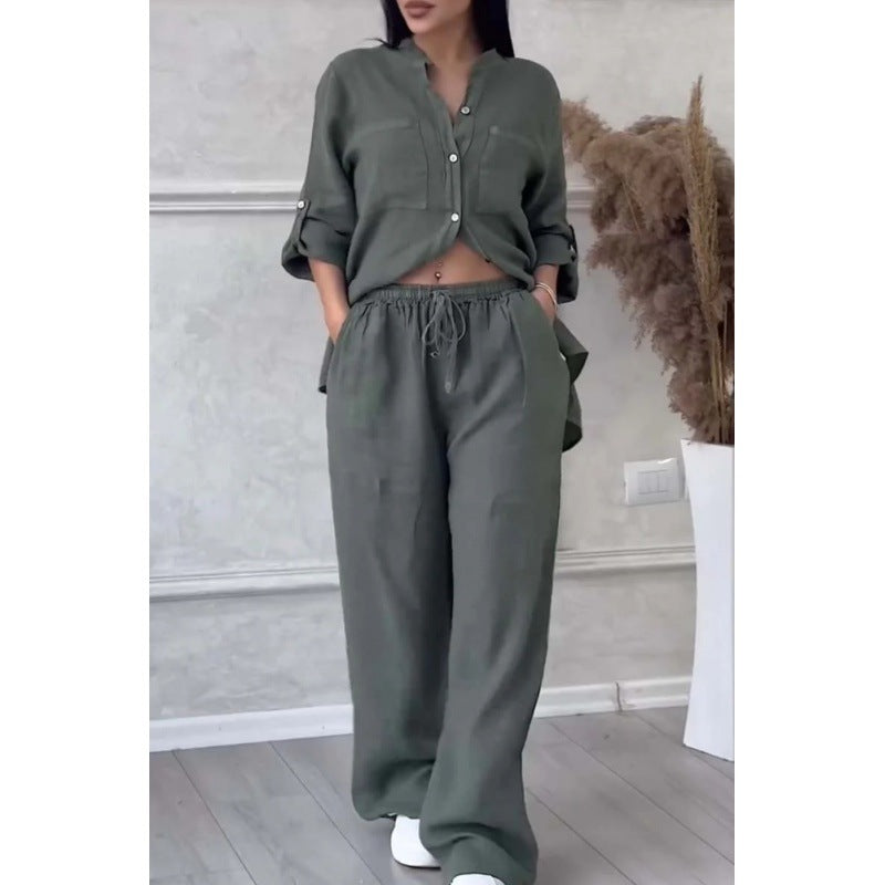 Damen Weite Leinenmix-Hose mit hohem Elastikbund, Kordelzug und Palazzo-Silhouette Nord Taschen