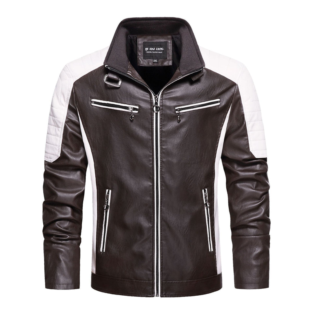 Herren Gesteppte Bikerjacke aus Kunstleder mit Kontraststreifen und Stehkragen Nord Taschen