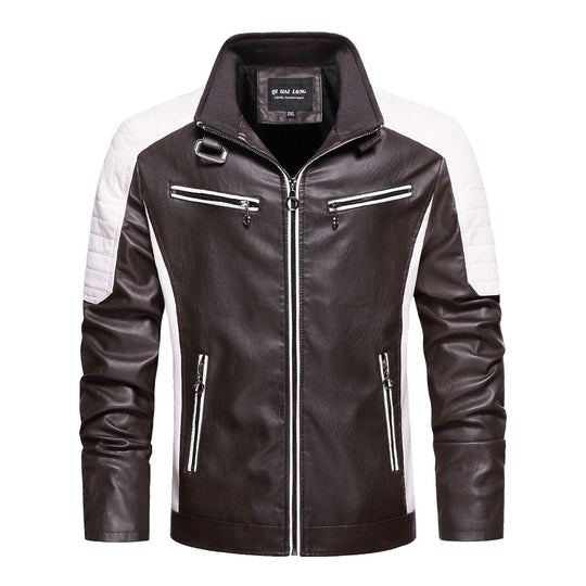 Herren Gesteppte Bikerjacke aus Kunstleder mit Kontraststreifen und Stehkragen Nord Taschen