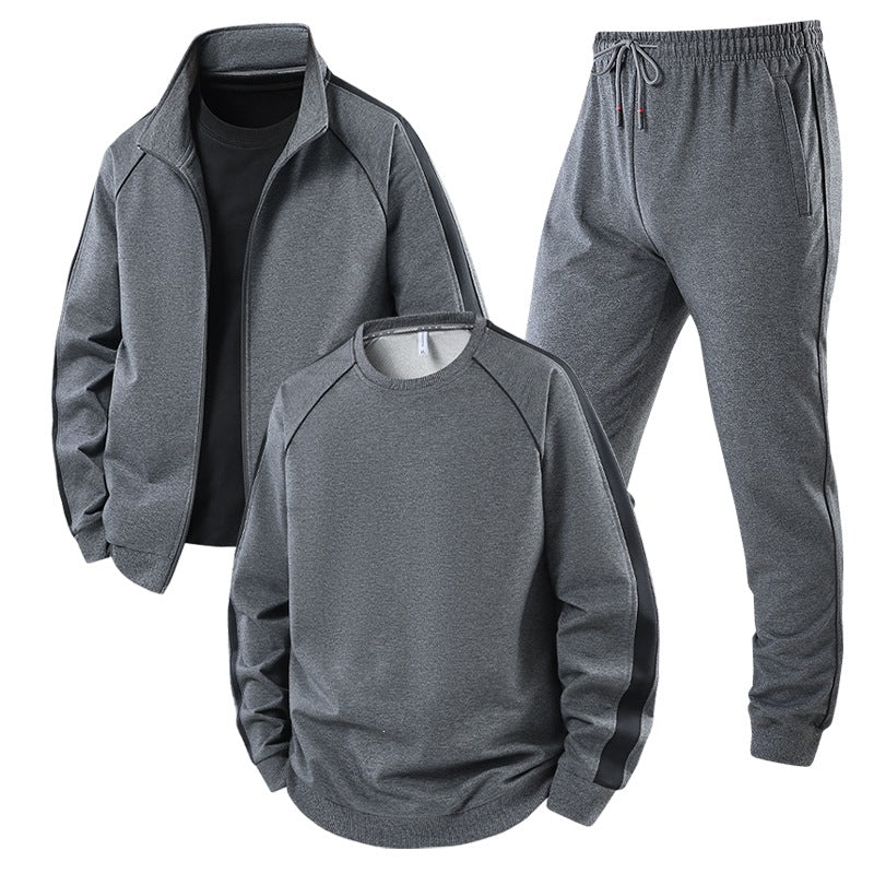 [Herren] Zweiteiliges Trainingsset mit Stehkragen-Zipjacke, Rundhals‑Sweatshirt und konisch geschnittener Jogginghose aus atmungsaktivem Fleece Nord Taschen