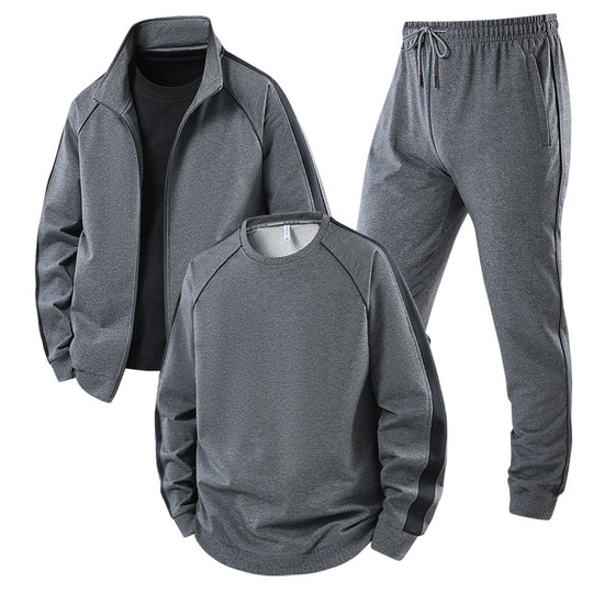 [Herren] Zweiteiliges Trainingsset mit Stehkragen-Zipjacke, Rundhals‑Sweatshirt und konisch geschnittener Jogginghose aus atmungsaktivem Fleece Nord Taschen