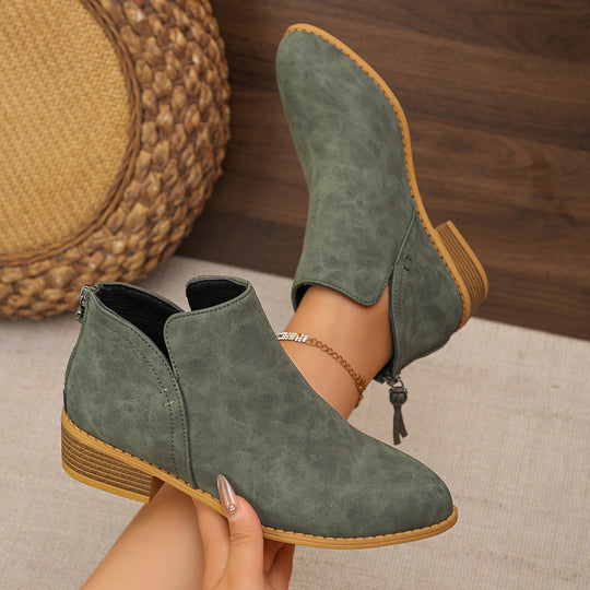 Damen Knöchelstiefel aus Veloursoptik mit niedrigem Blockabsatz und Rückreißverschluss Nord Taschen