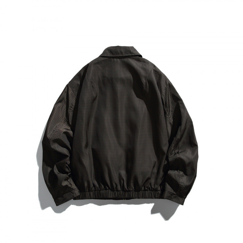 Herren Kurz geschnittene wasserabweisende Harrington-Bomberjacke mit Karomuster-Mikroweave, Druckknopf-Pattentaschen und elastischem Saum Nord Taschen