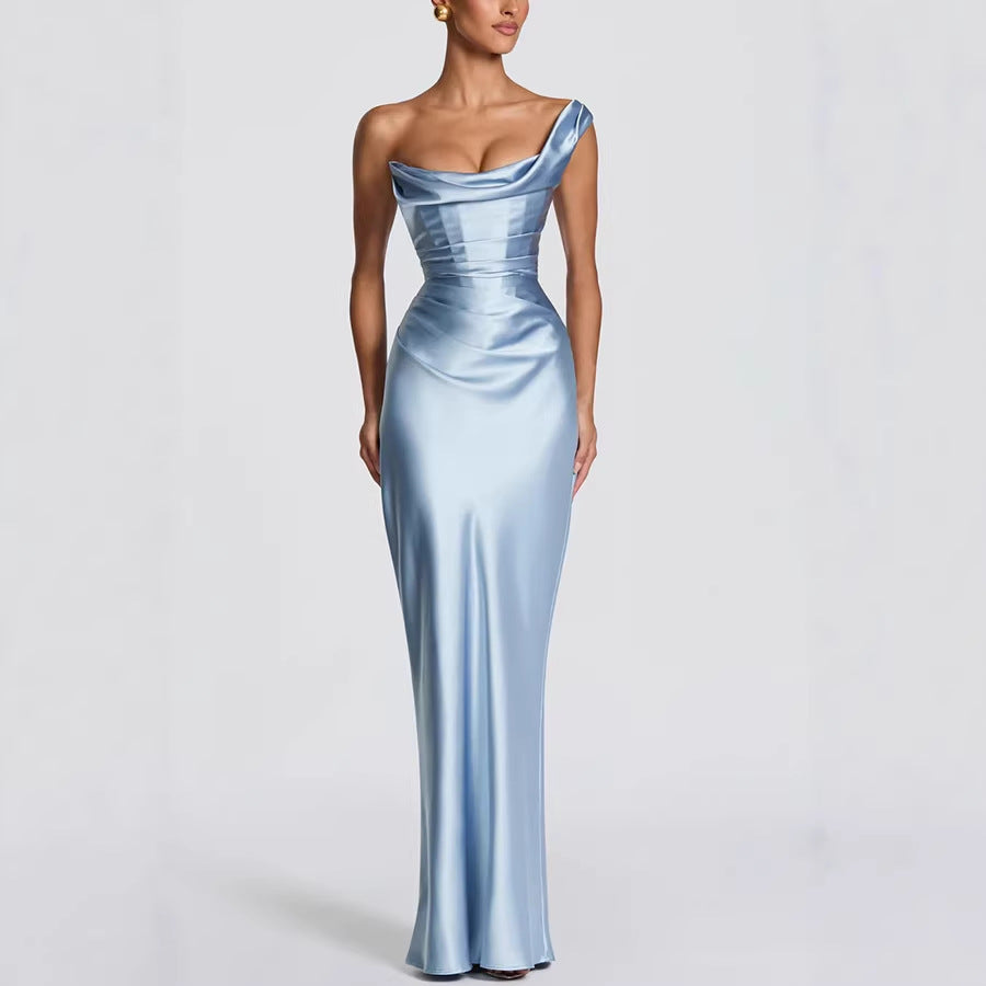 Damen Elegantes Maxikleid mit asymmetrischem Schnitt und fließendem Rock