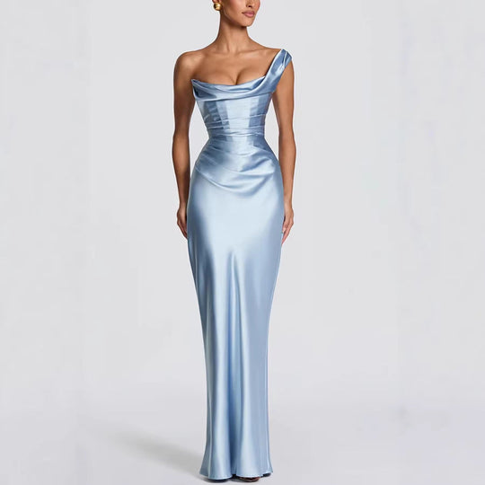 Damen Elegantes Maxikleid mit asymmetrischem Schnitt und fließendem Rock