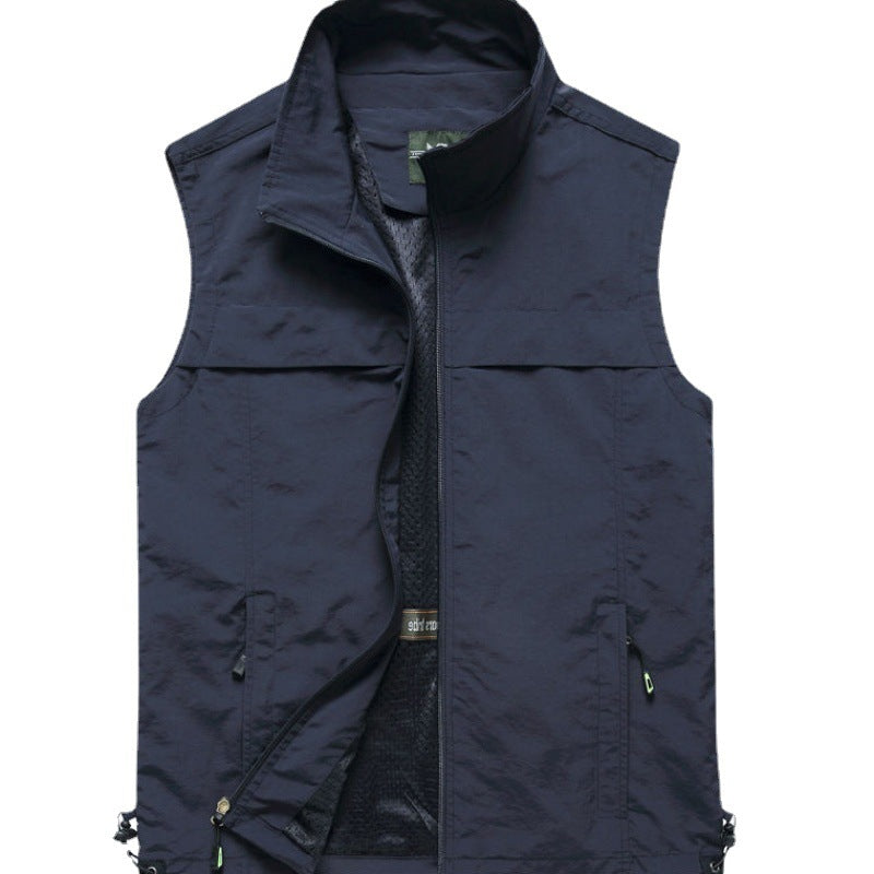 Herren Utility-Weste mit Mesh-Futter, Stehkragen und verstellbarem Kordelabschluss Nord Taschen