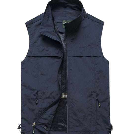 Herren Utility-Weste mit Mesh-Futter, Stehkragen und verstellbarem Kordelabschluss Nord Taschen