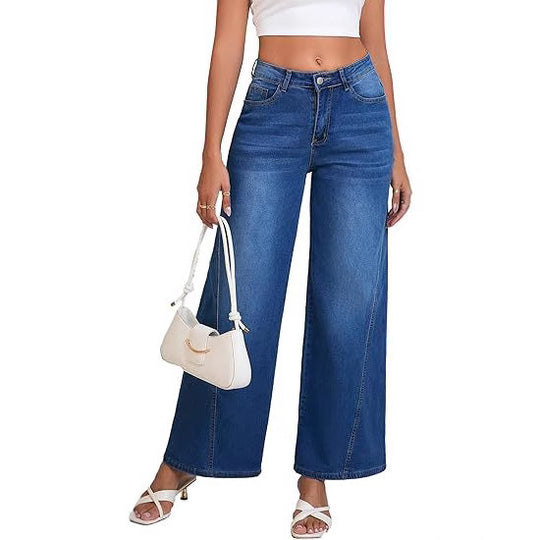 Damen High-Waist Weitbein-Jeans mit hohem Bund und lässiger Vintage-Waschung Nord Taschen