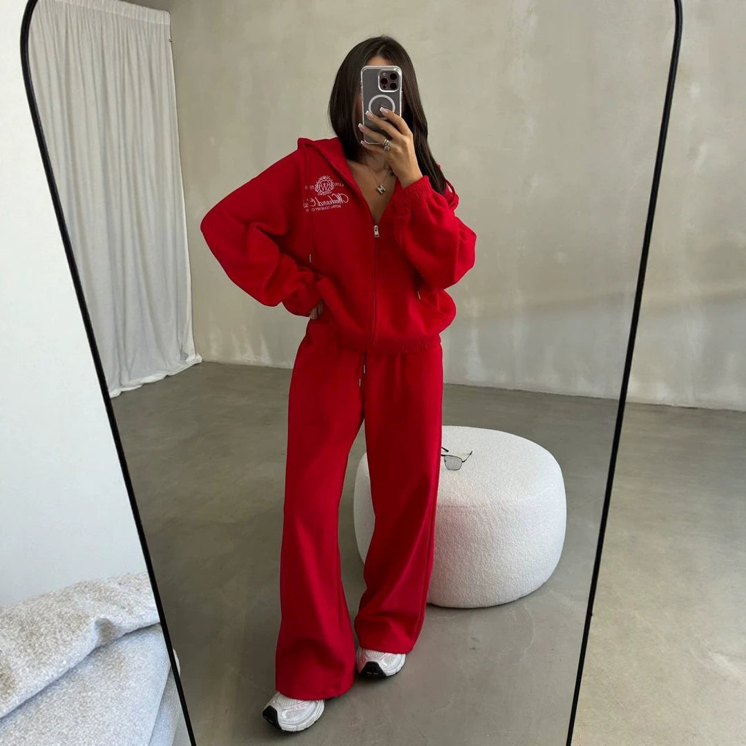 Damen Weiches Oversize-Kapuzen-Sweatjacken-Set mit weiter Jogginghose Nord Taschen
