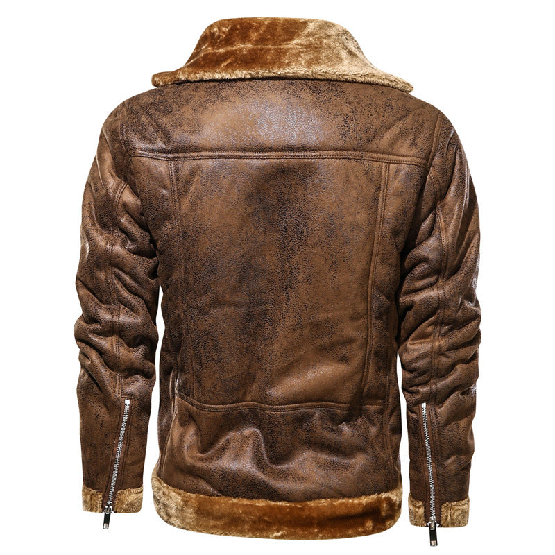 Herren Lederimitat-Fliegerjacke mit Teddyfutter und asymmetrischem Reißverschluss Nord Taschen