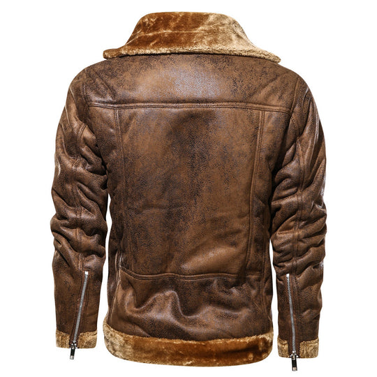 Herren Lederimitat-Fliegerjacke mit Teddyfutter und asymmetrischem Reißverschluss Nord Taschen