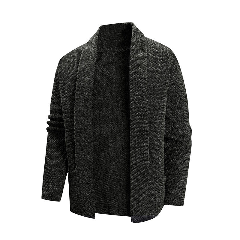 Herren offener Strickmantel mit weitem Fallendem Schalkragen und aufgesetzten Eingrifftaschen Nord Taschen