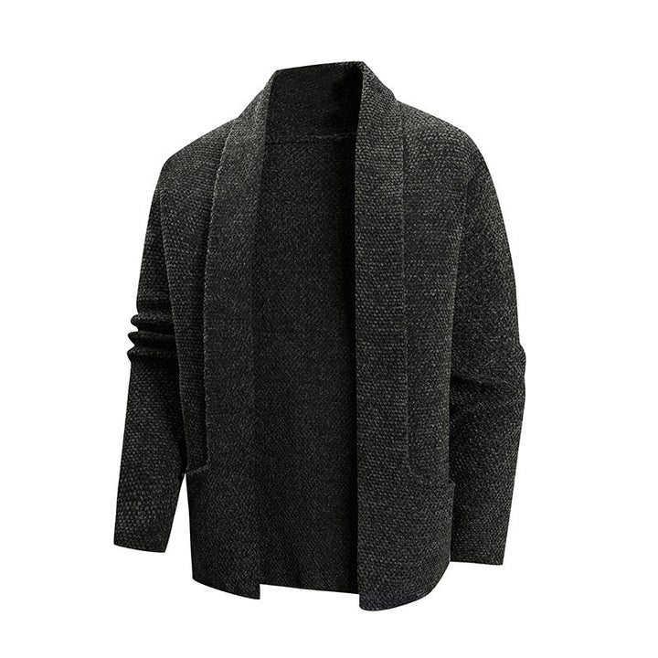 Herren offener Strickmantel mit weitem Fallendem Schalkragen und aufgesetzten Eingrifftaschen Nord Taschen