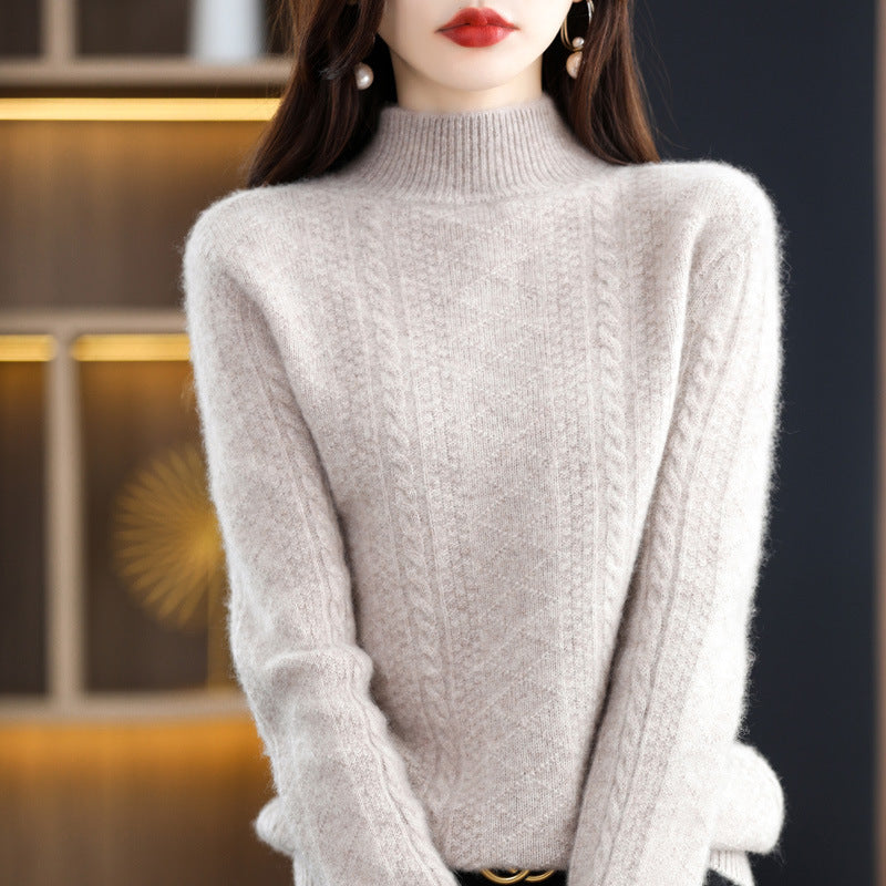 Damen Weicher Mohair‑Optik Mockneck‑Pullover mit Zopfmotiv und feinem Rippkragen Nord Taschen