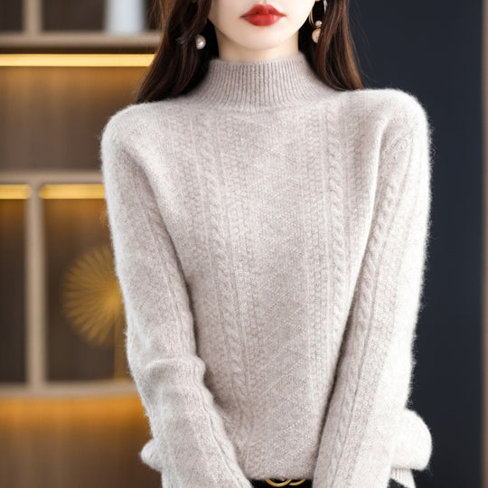 Damen Weicher Mohair‑Optik Mockneck‑Pullover mit Zopfmotiv und feinem Rippkragen Nord Taschen
