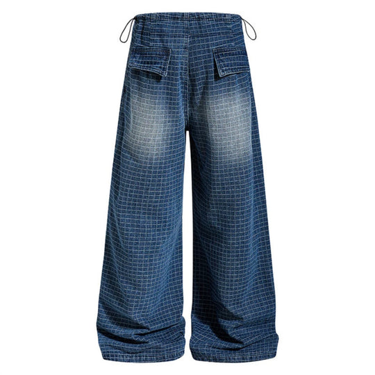 Damen Weite High‑Waist Culotte-Jeans mit Kordelzug, Karomuster und verstellbarem Saum Nord Taschen