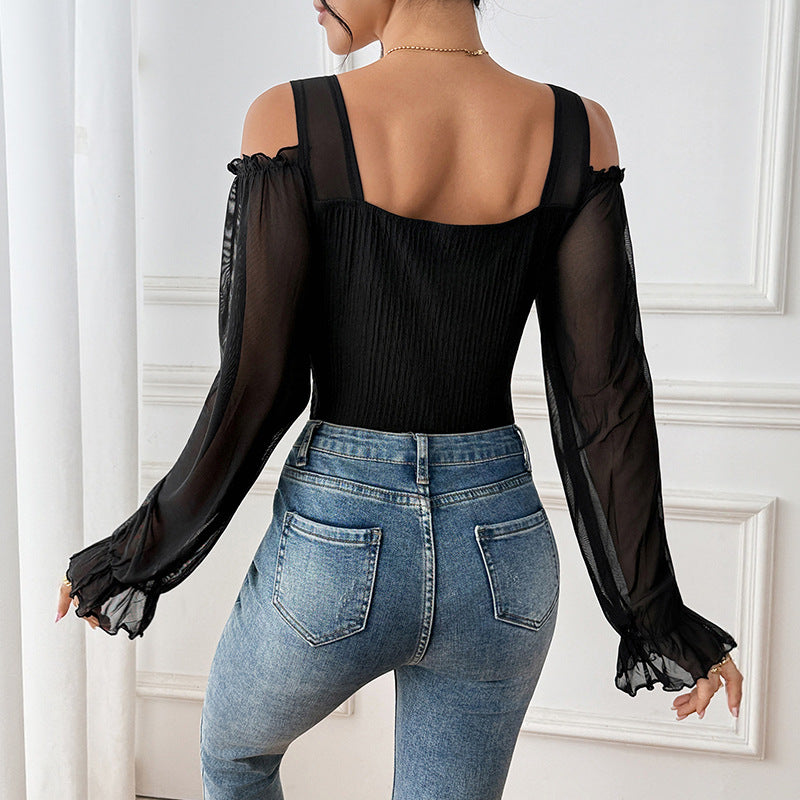 Damen Taillierter Mesh-Body mit herzförmigem Dekolleté, Puffärmeln und formendem Rippkorpus Nord Taschen