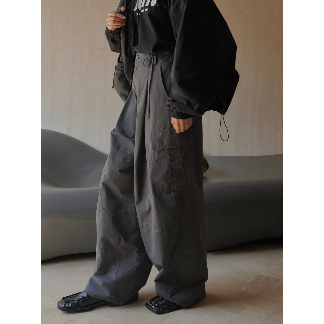 Damen Weite High‑Waist Cargo‑Palazzohose mit Tunnelzugbund und aufgesetzten Taschen Nord Taschen