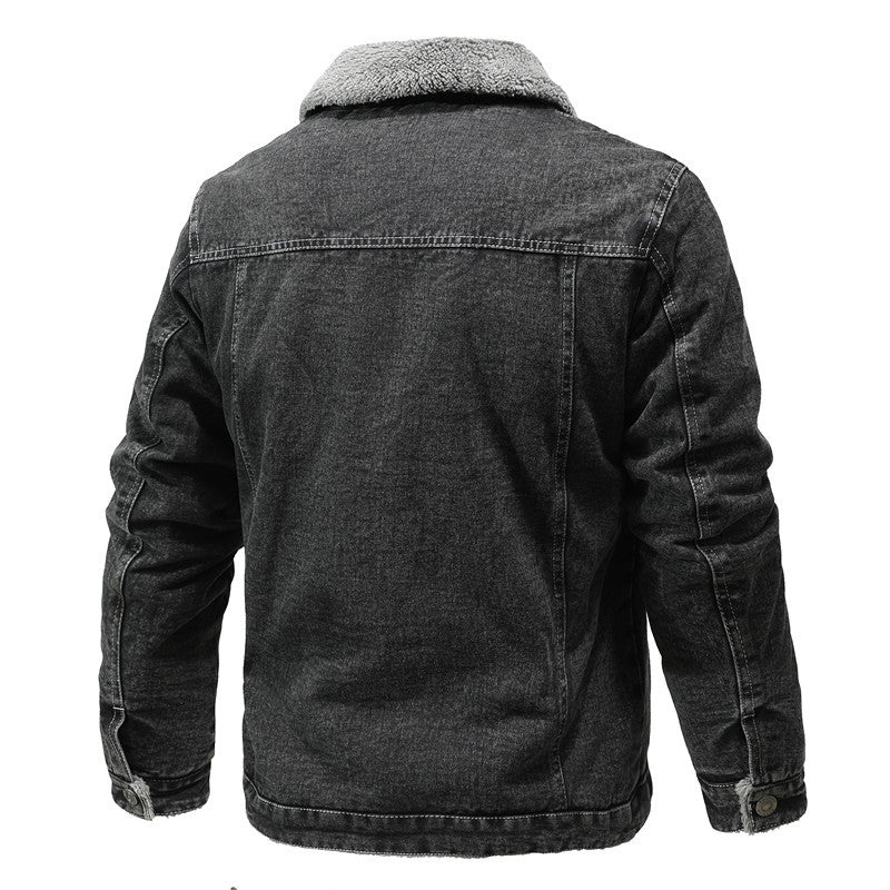 Herren gewaschene Denim-Workerjacke mit Teddyfutter und eingelassenen Seitentaschen Nord Taschen