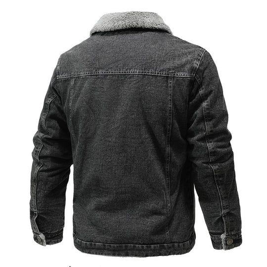 Herren gewaschene Denim-Workerjacke mit Teddyfutter und eingelassenen Seitentaschen Nord Taschen