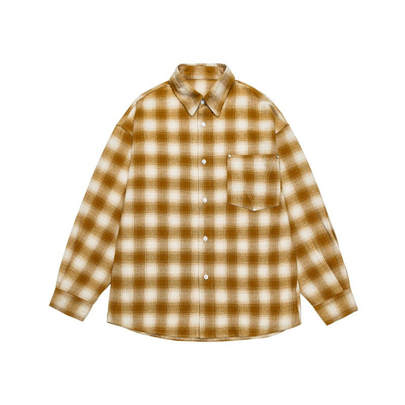Herren Lässiges Karomuster-Flanellhemd im Oversized-Worker-Stil mit Brustpattentasche und abgerundetem Saum Nord Taschen
