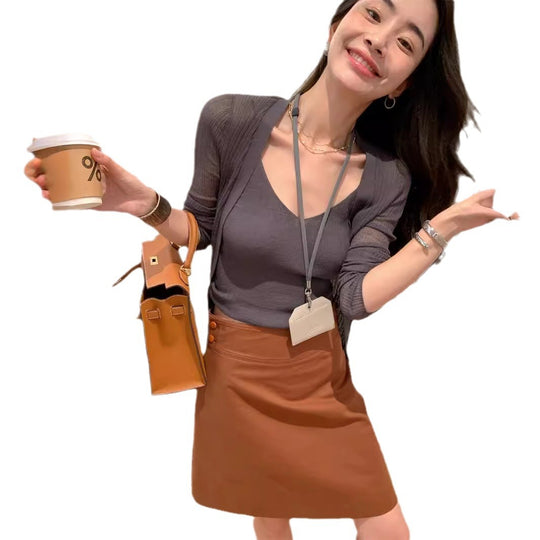 Damen Feines Rippenstrick-Top & Cardigan-Set mit taillierter Silhouette Nord Taschen