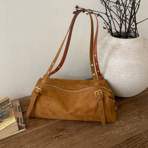Damen Schultertasche aus hochwertigem Wildleder mit abnehmbaren Riemen Nord Taschen
