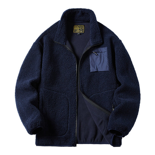 Herren Sherpa‑Fleecejacke im Utility‑Style mit Reißverschluss‑Brusttasche und Stehkragen Nord Taschen