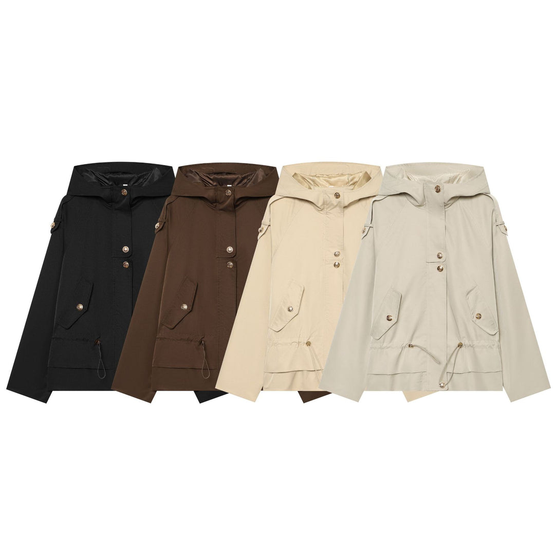Damen leichter taillierbarer Kapuzen‑Parka mit Tunnelzug, Pattentaschen und Knopfleiste Nord Taschen