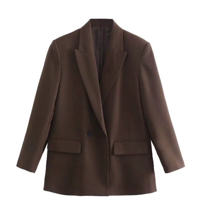 Damen 100+ geradliniger Longline Blazer mit Reverskragen, doppelreihiger Optik und Pattentaschen Nord Taschen