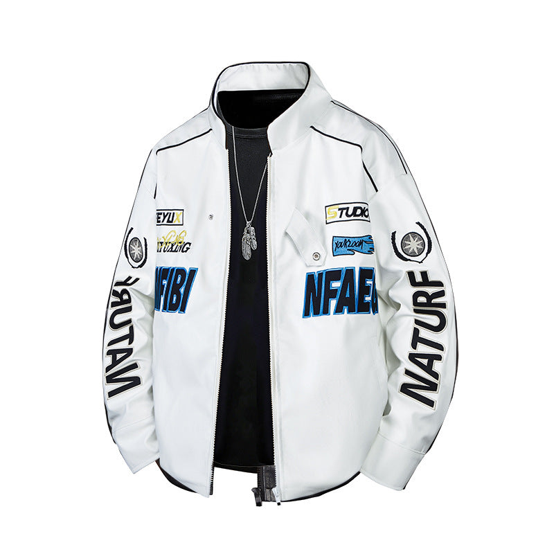 Men's  patch-detail street-style zip-up jacket with stand collar and graphic sleeve prints Nord Taschen