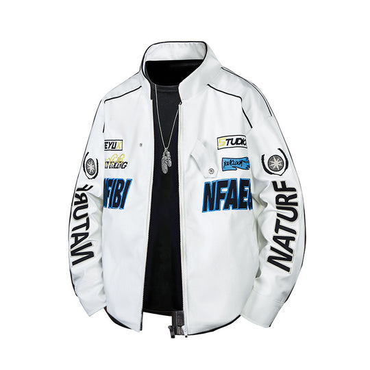 Men's  patch-detail street-style zip-up jacket with stand collar and graphic sleeve prints Nord Taschen
