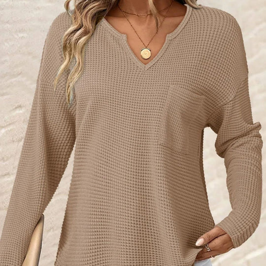 Damen Lässiger V-Ausschnitt Pullover mit Taschen Nord Taschen