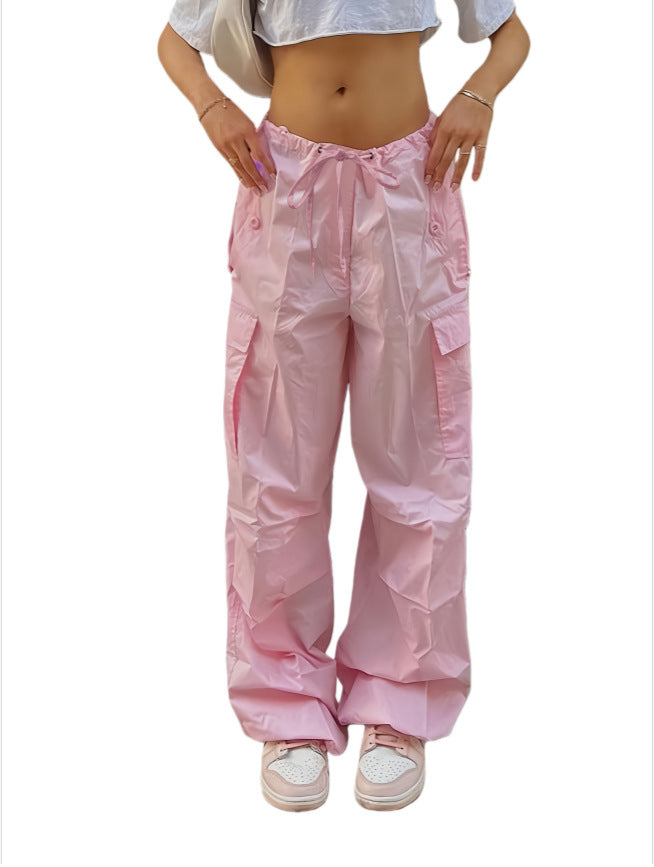 Damen Weite Cargo-Hose aus leichtem Funktionsstoff mit Tunnelzug und Pattentaschen Nord Taschen