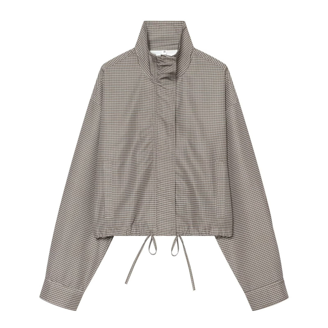Damen Kurzgeschnittene Oversize-Windjacke mit Stehkragen und Tunnelzug Nord Taschen