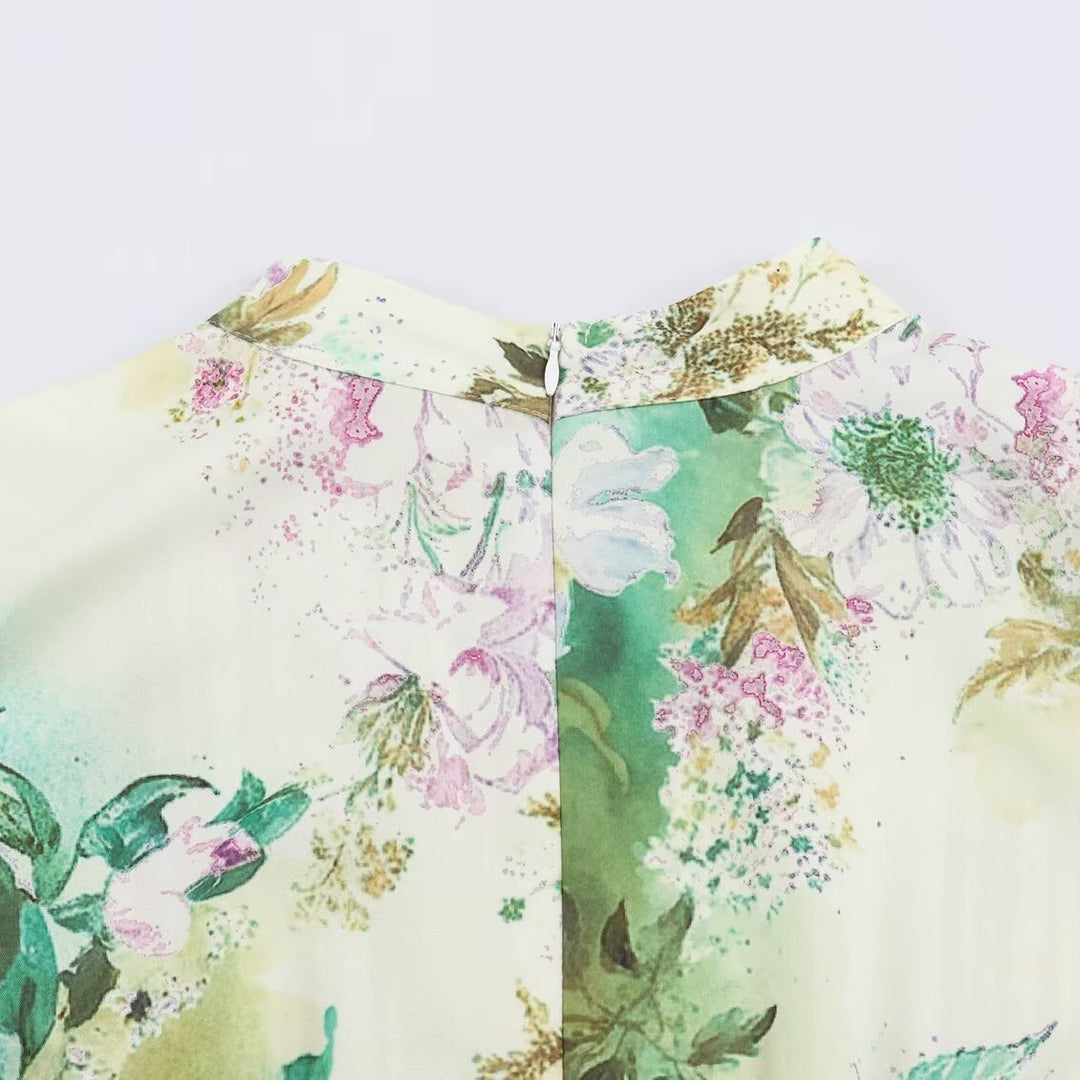 Damen Midikleid mit plissiertem Oberteil, Glockenärmeln und floraler A‑Linie Nord Taschen