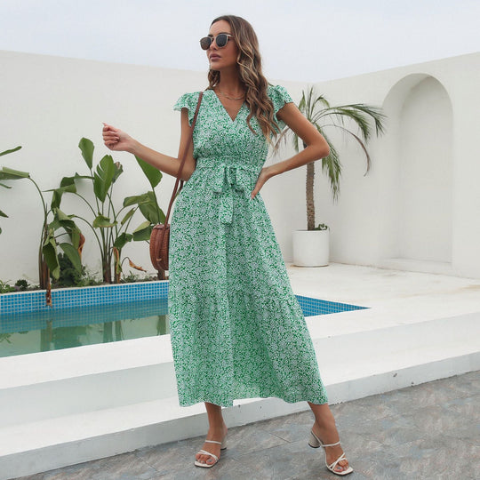 Damen Maxikleid mit floralem Muster und Taillengürtel
