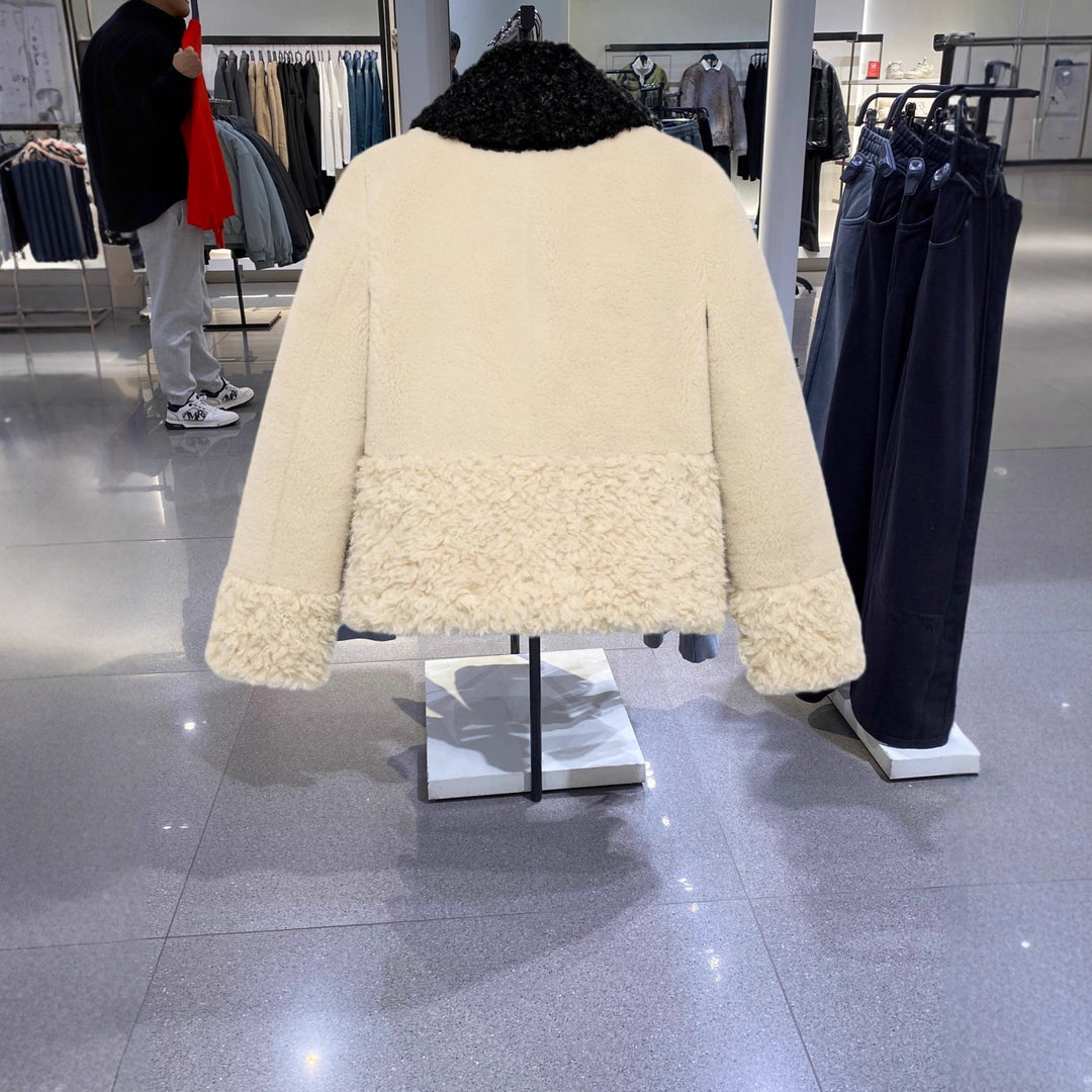 Damen Teddy-Fleece-Blousonjacke mit kontrastierendem Kunstfellkragen Nord Taschen