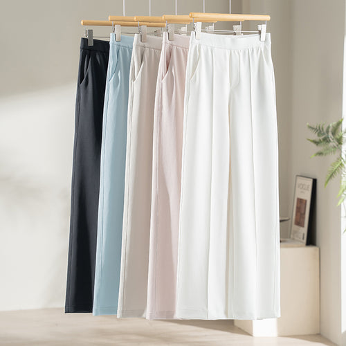 Damen Weite Palazzo-Hose aus Ponte-Jersey mit elastischem Komfortbund und Bügelfalte Nord Taschen