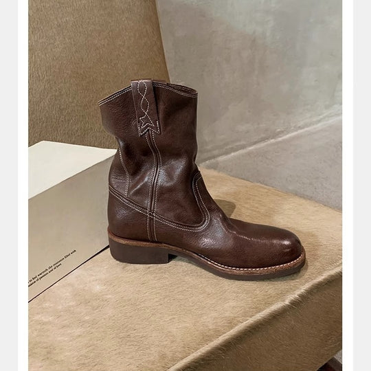 Damen Mid‑Calf Slouch Western‑Stiefel aus Glattleder mit Zuglaschen und profilierter Laufsohle Nord Taschen