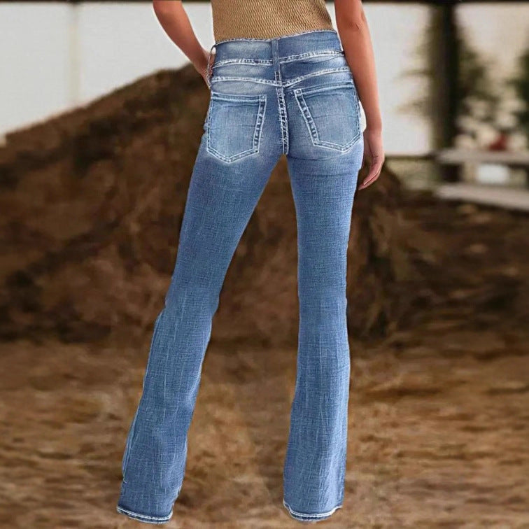 Damen High-Waist Bootcut-Jeans mit sculptender Nahtführung und leichtem Vintage-Finish Nord Taschen