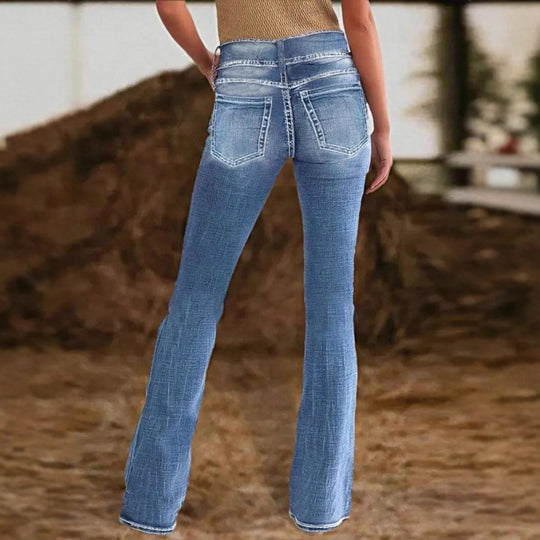 Damen High-Waist Bootcut-Jeans mit sculptender Nahtführung und leichtem Vintage-Finish Nord Taschen
