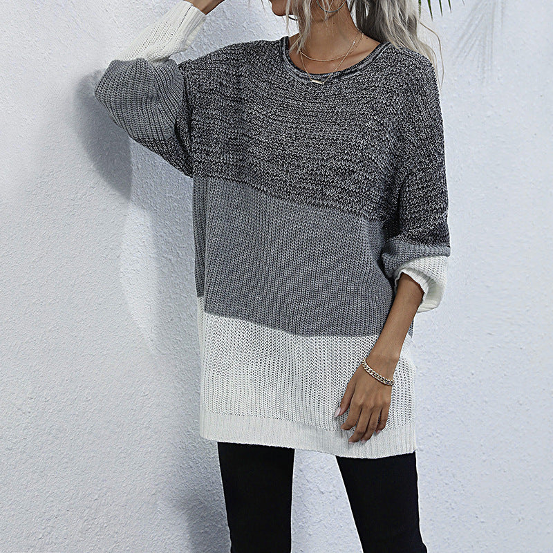 Damen Oversize Strickpullover mit Colorblock‑Einsätzen, Rundhals und Tunika‑Silhouette Nord Taschen