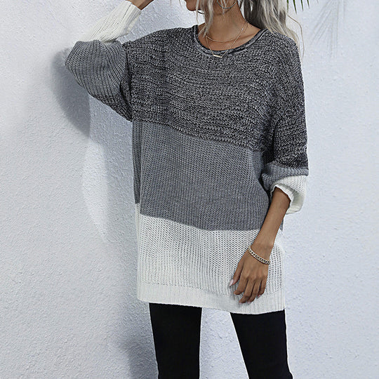 Damen Oversize Strickpullover mit Colorblock‑Einsätzen, Rundhals und Tunika‑Silhouette Nord Taschen