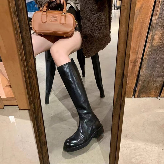 Damen Kniehohe Glattleder-Stiefel mit verdecktem Reißverschluss und stoßdämpfender Laufsohle Nord Taschen