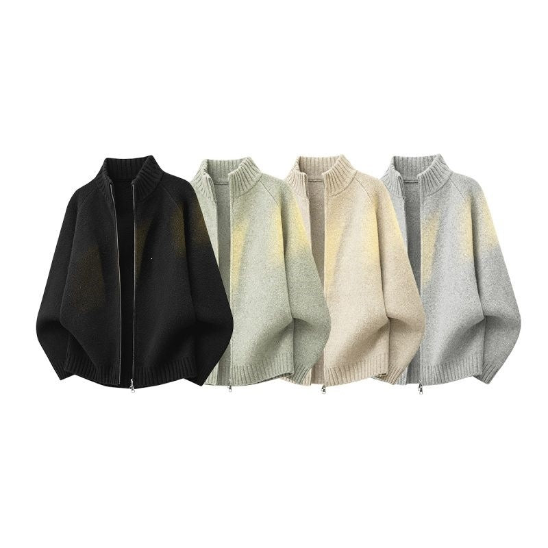 Damen Oversize Teddy-Strick-Cardigan mit Stehkragen, Rippsäumen & Zwei-Wege-Reißverschluss Nord Taschen