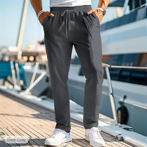 Herren lässige Leinenmisch-Joggerhose mit Kordelzug, angeschrägten Eingrifftaschen und schmalem Knöchelabschluss Nord Taschen